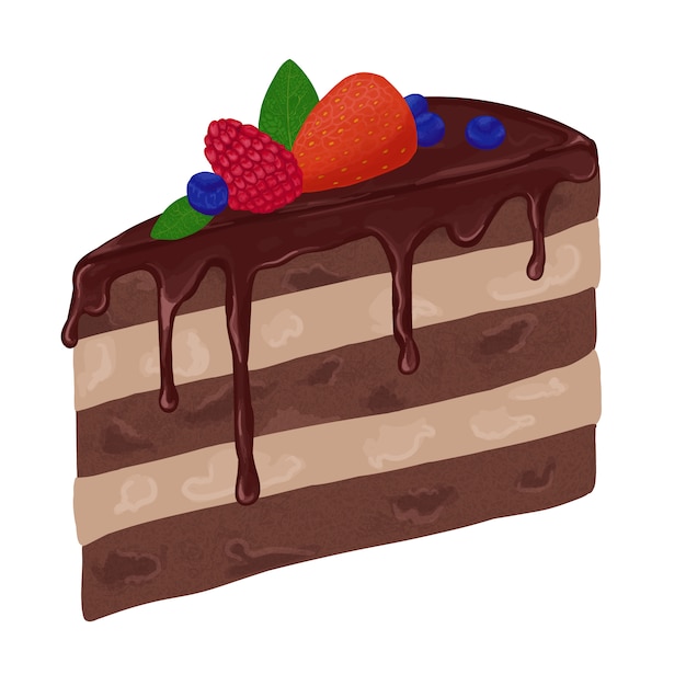 Fatia de bolo de chocolate com frutas