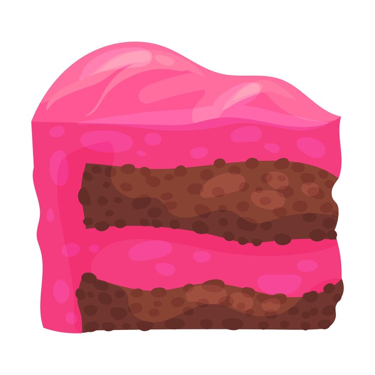 Vetor fatia de bolo de chocolate com recheio rosa e cobertura ilustração vetorial em fundo branco