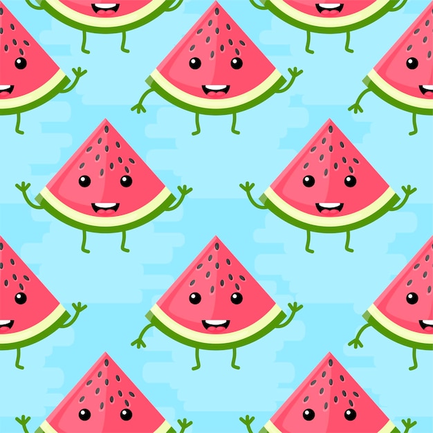 Fatia de melancia kawaii sem costura padrão vector fundo de verão