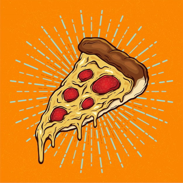 Vetor fatia de pizza com queijo derretido e calabresa mão ilustrações desenhadas