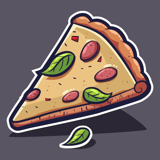 Fatia de pizza com queijo e manjericão. ilustração de desenho vetorial