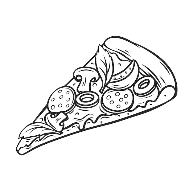 Vetor fatia de pizza com tomate, calabresa e cogumelos.