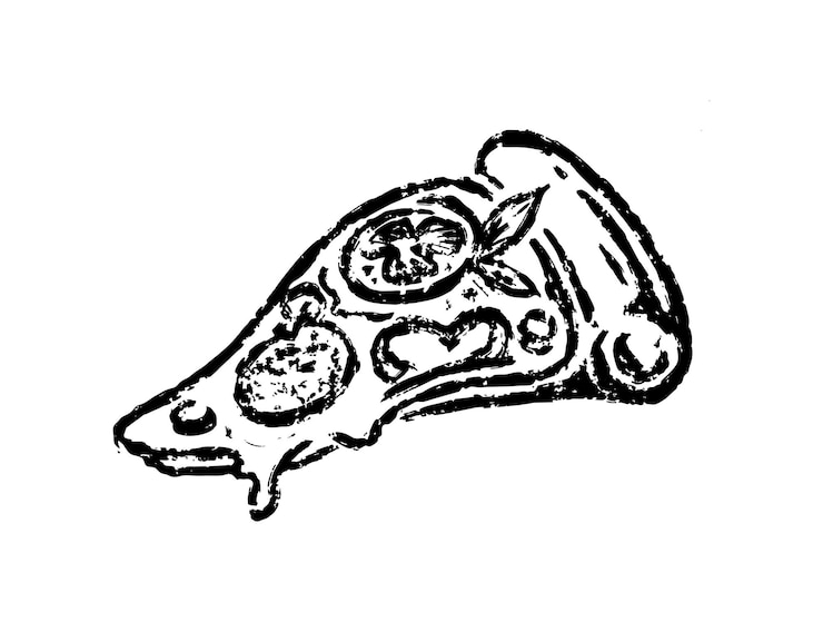 Vetor fatia de pizza estilo esboço desenhado à mão pizza de pepperoni com fatias de cogumelo de tomate salame