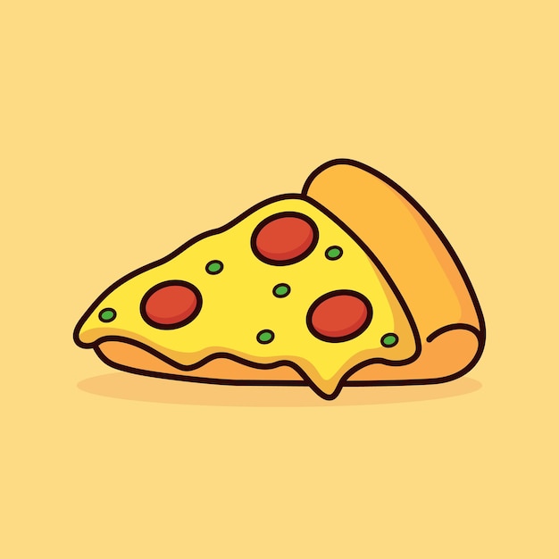 Fatia de pizza fofa ilustração em vetor ícone dos desenhos animados queijo derretido pizza de pepperoni ilustração do conceito de ícone de comida adequada para clipart de adesivo de logotipo de ícone