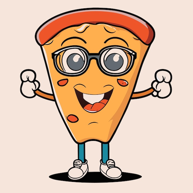 Fatia de pizza fofa usando óculos com polegares para cima ilustração de ícone vetorial de desenho animado