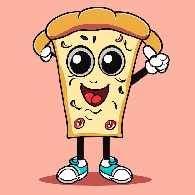 Vetor fatia de pizza fofa usando óculos com polegares para cima ilustração de ícone vetorial de desenho animado