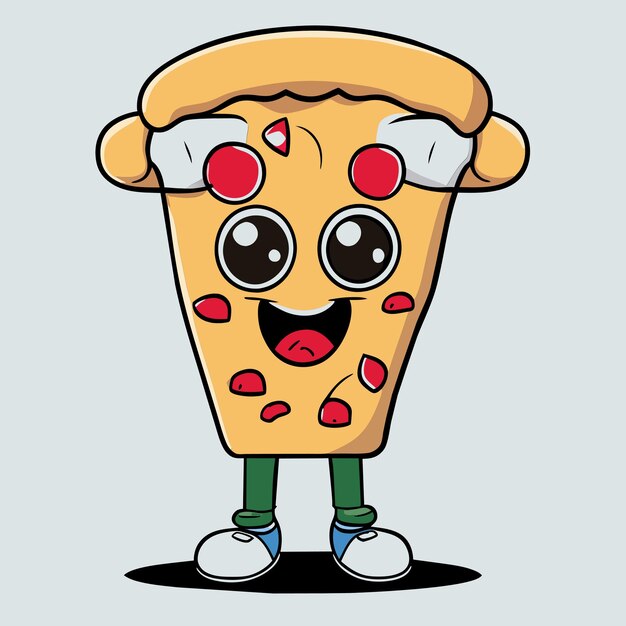 Vetor fatia de pizza fofa usando óculos com polegares para cima ilustração de ícone vetorial de desenho animado