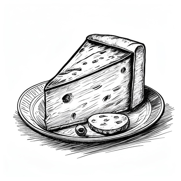 Vetor fatia de queijo esboço de tinta monocromática desenho vetorial estilo de gravura ilustração vetorial