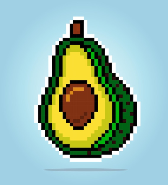 Fatias de abacate de pixel de 8 bits frutas em ilustrações vetoriais para ativos de jogos e costuras cruzadas