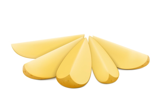 Fatias de batata crua fresca batatas picadas para alimentos cozidos batata fatiada isolada no fundo branco ilustração em vetor 3d realista