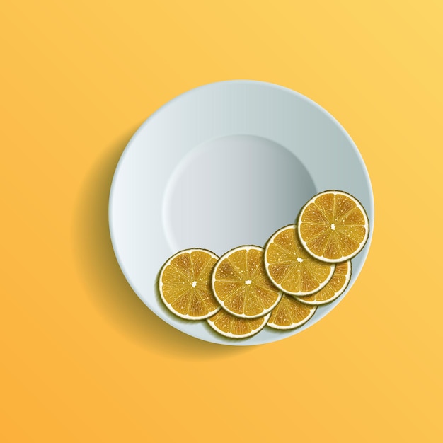 Fatias de frutas cítricas num prato branco