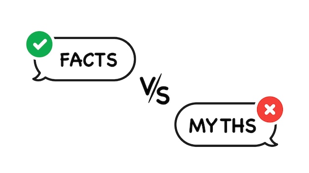 Vetor fatos vs mitos fatos verdadeiros ou falsos bandeiras