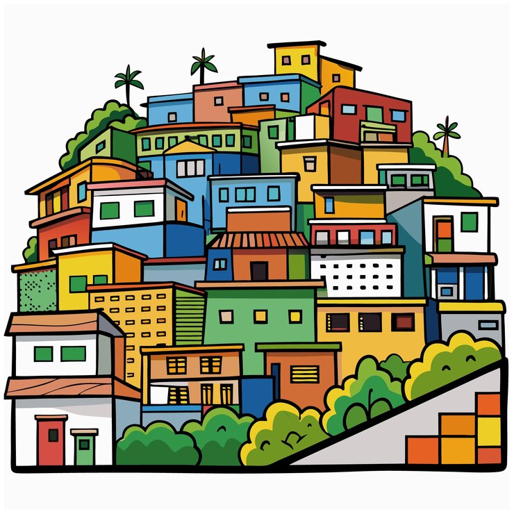 Vetor favela playful doodle ilustração vetorial de arte com cores ousadas e graffiti em fundo branco
