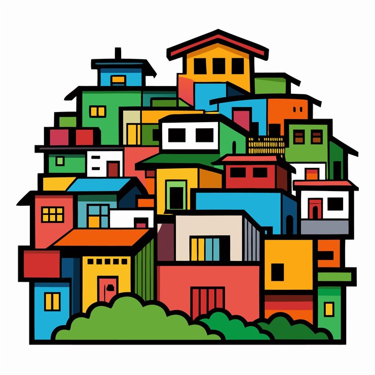 Vetor favela playful doodle ilustração vetorial de arte com cores ousadas e graffiti em fundo branco