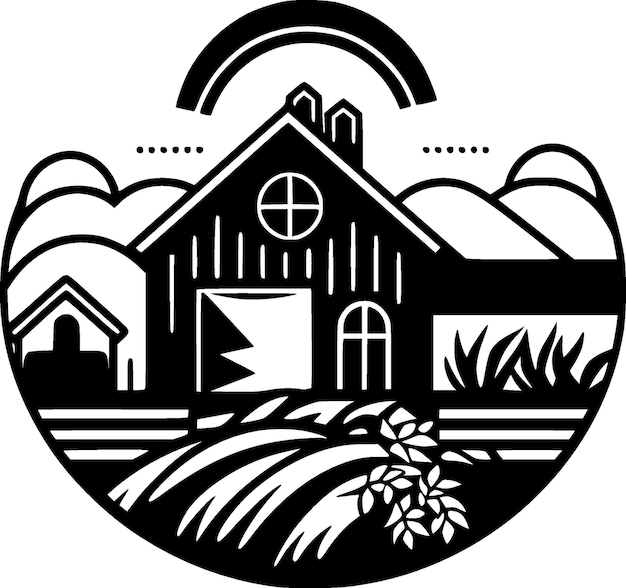 Vetor fazenda preto e branco isolado ícone vetor ilustração