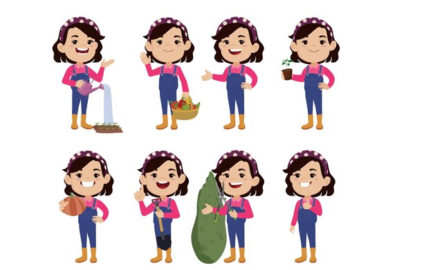 Fazendeiro e jardineiro com diferentes poses