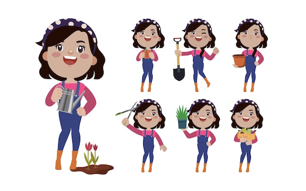 Fazendeiro e jardineiro com diferentes poses