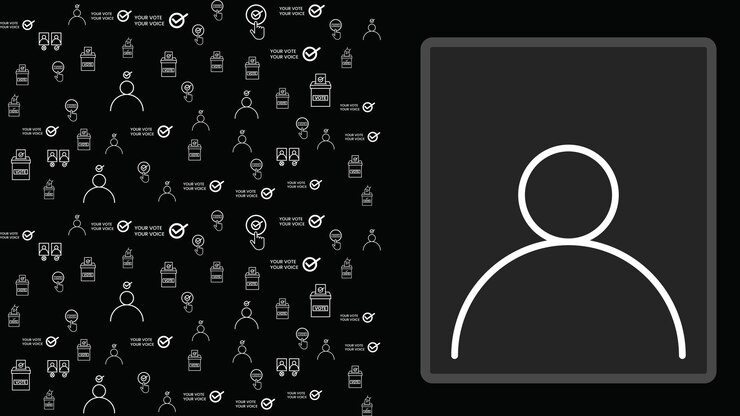 Vetor fazer doodle de eleição padrão de fundo contém caixa de ícone de voto e texto seu voto é sua voz um doodle de votação para eleição isolado em preto com foto de moldura