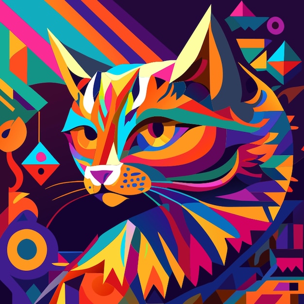 Vetor fazer um desenho único de gato com o uso de cores brilhantes ilustração vetorial