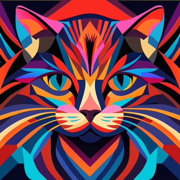 Vetor fazer um desenho único de gato com o uso de cores brilhantes ilustração vetorial