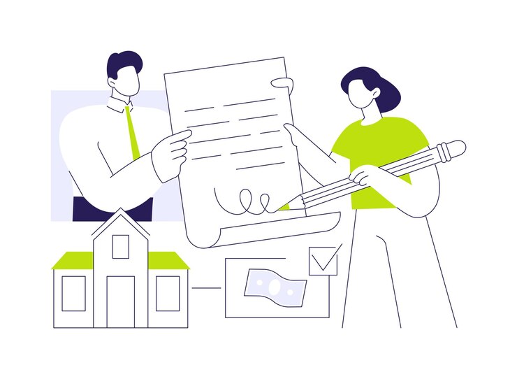 Vetor fechamento do empréstimo concepto abstrato ilustração vetorial pessoa assina um contrato com corretor hipotecário