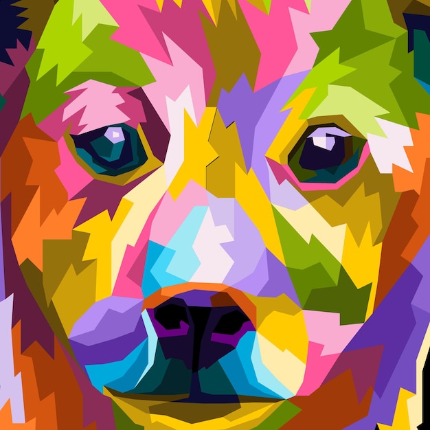 Feche a decoração isolada do retrato pop art do cão da cara
