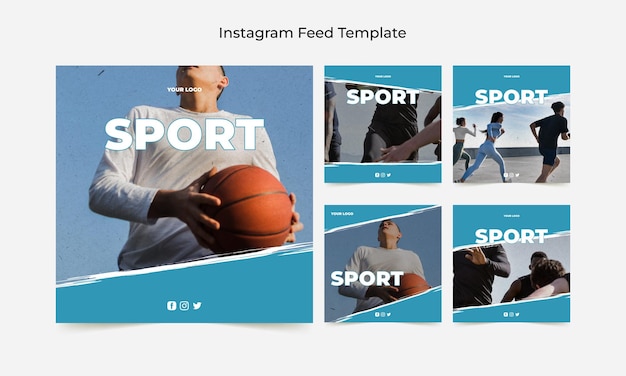 Vetor feed instagram template coleção de esportes