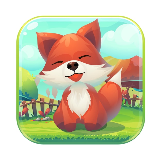 Feed the fox gui match 3 icon cartoon ilustração estilizada