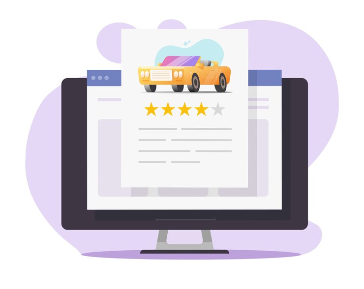 Vetor feedback da avaliação do depoimento do veículo automóvel digital no computador