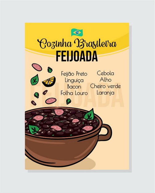 Vetor feijoada comida brasileira feijao língua porco