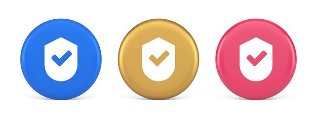 Feito marca de verificação botão de escudo sucesso proteção aprovada senha aplicativo web 3d ícone realista