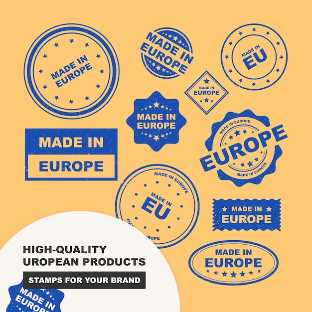 Vetor feito na coleção de vetores de carimbo da europa para prova de produto europeu de alta qualidade