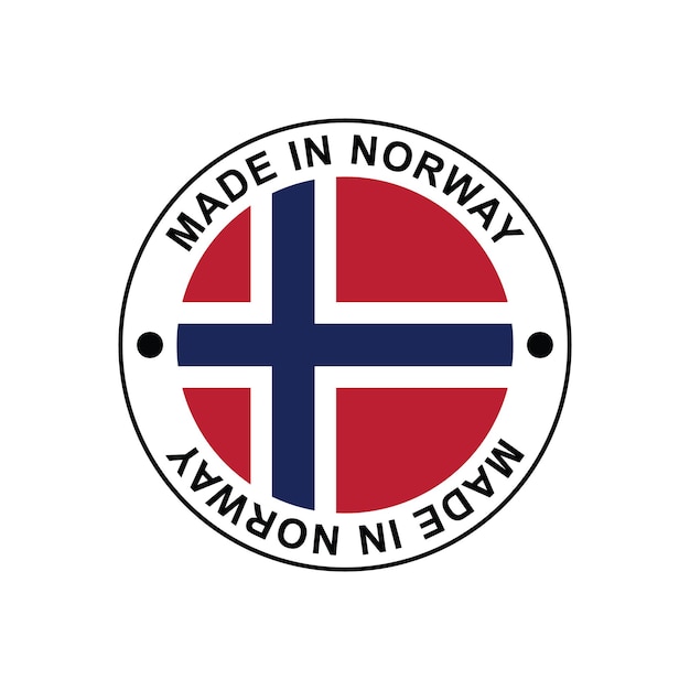 Feito na Noruega selo em círculo com bandeira em ilustração vetorial de fundo branco