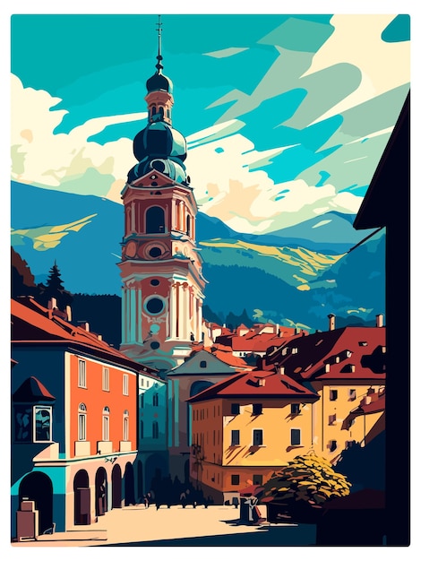 Vetor feldkirch áustria poster de viagem vintage souvenir cartão postal retrato pintura ilustração wpa