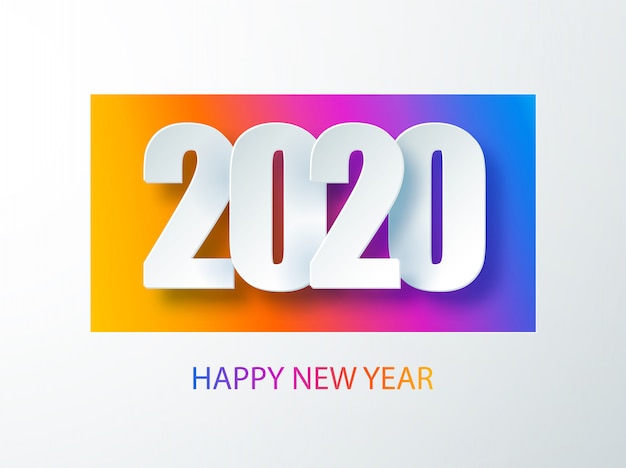 Feliz 2020 ano novo banner de cor no estilo de papel para seus folhetos de férias sazonais. capa do diário de negócios para 2020 com desejos. saudações e convites, parabéns com tema de natal e cartões.