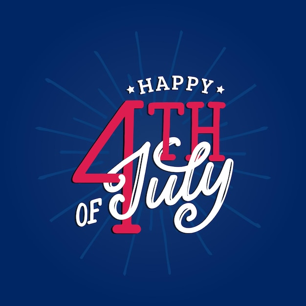 Vetor feliz 4 de julho mão lettering inscrição vetorial para banner de cartão etc caligrafia para o dia da independência dos estados unidos da américa em fundo de fogos de artifício