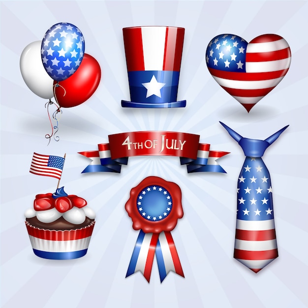 Vetor feliz 4 de julho o dia da independência do americano seven design element overlay stickers