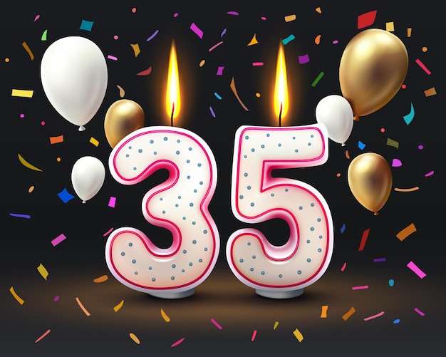 Feliz aniversário anos 35 aniversário do aniversário vela em forma de números vetor grátis