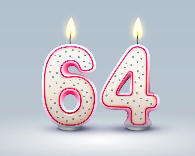 Vetor feliz aniversário anos 64 aniversário da vela de aniversário na forma de números vetor