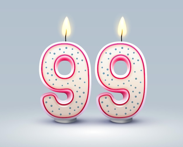 Feliz aniversário anos 99 aniversário da vela de aniversário na forma de números vetor