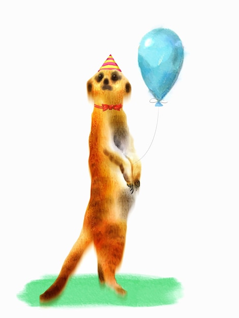 Vetor feliz aniversário arte em aquarela de arte conceitual de gravata borboleta de balão meerkat