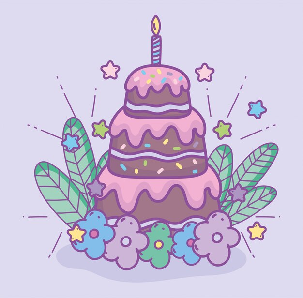 Feliz aniversário bolo de chocolate vela flores decoração festa de comemoração