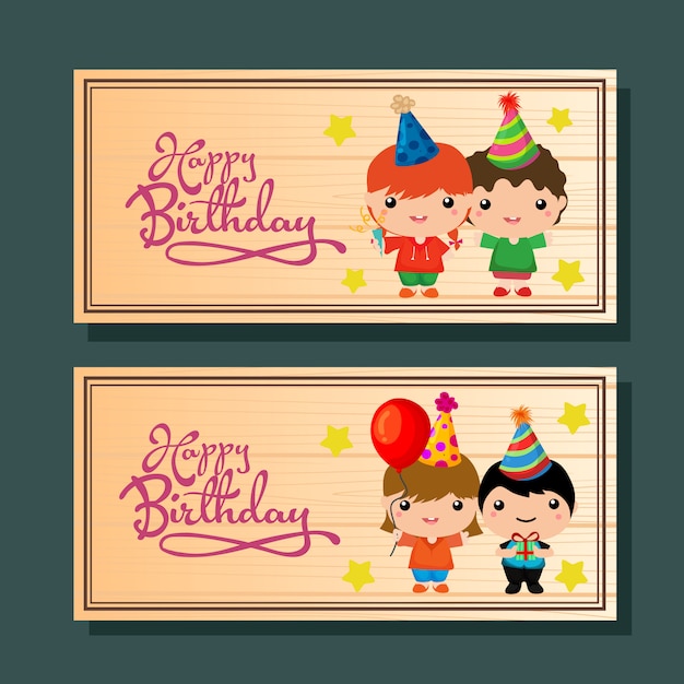 Feliz aniversário cartão horizontal ou banner com gracinha