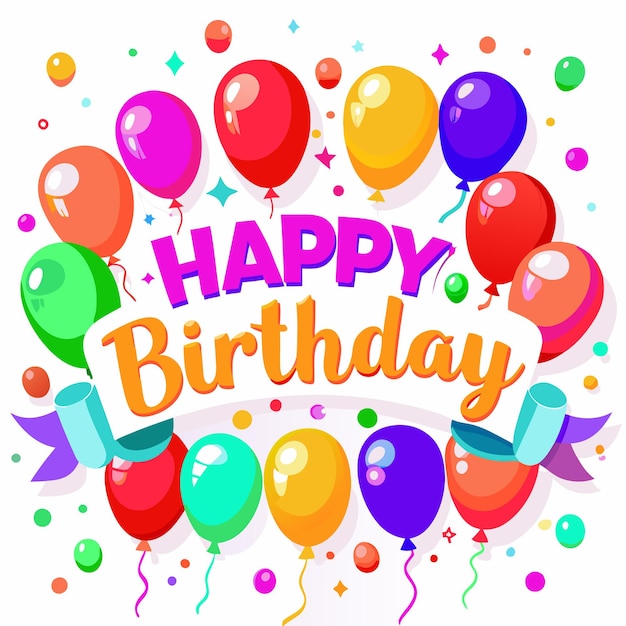 Feliz aniversário com balões coloridos e confeti Celebre com diversão e alegria