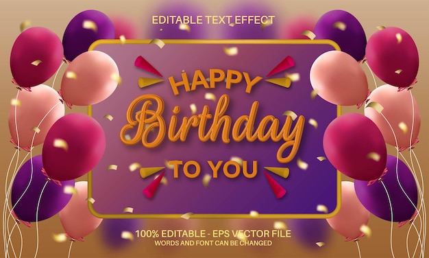 Feliz aniversário com efeito de texto editável com decoração realista de balões coloridos