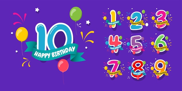 Feliz aniversário, conceito de design de aniversário de 9 anos. design para banner digital ou impressão.