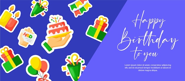 Feliz aniversário design de fundo ou banner com adesivo