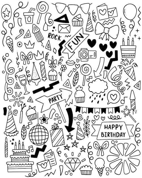 Feliz aniversário doodle desenhado de mão