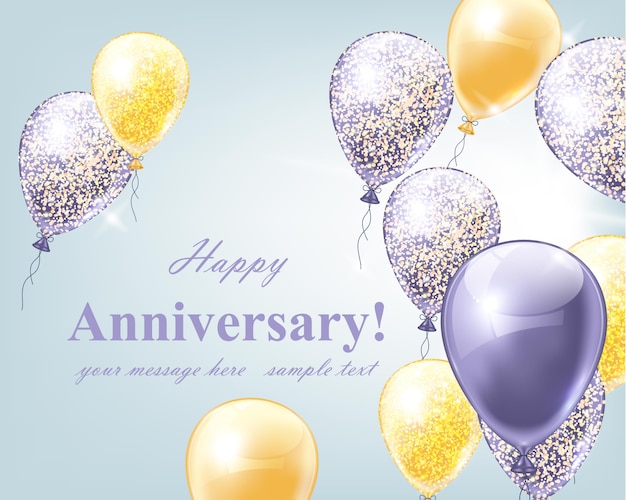 Feliz aniversário e cartão de aniversário com balões