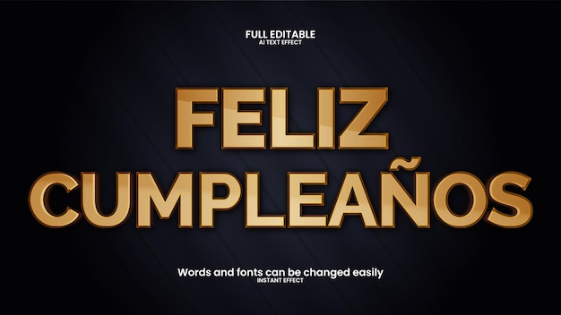 Vetor feliz aniversário em cumpleanos de efeito de texto 3d em espanhol